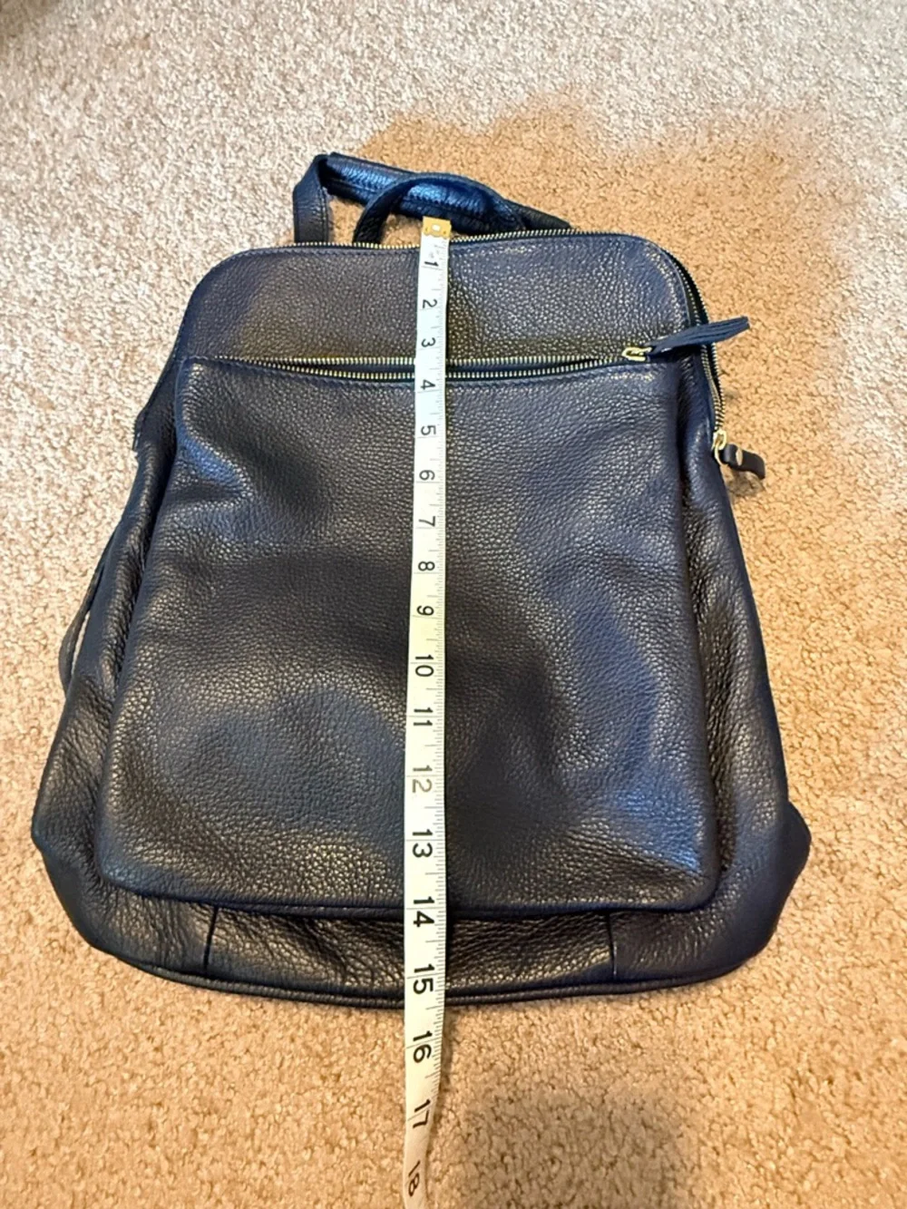 L. Credi Navy Blue Genuine Leather Backpack Made in Italy Pebbled Leather Bag